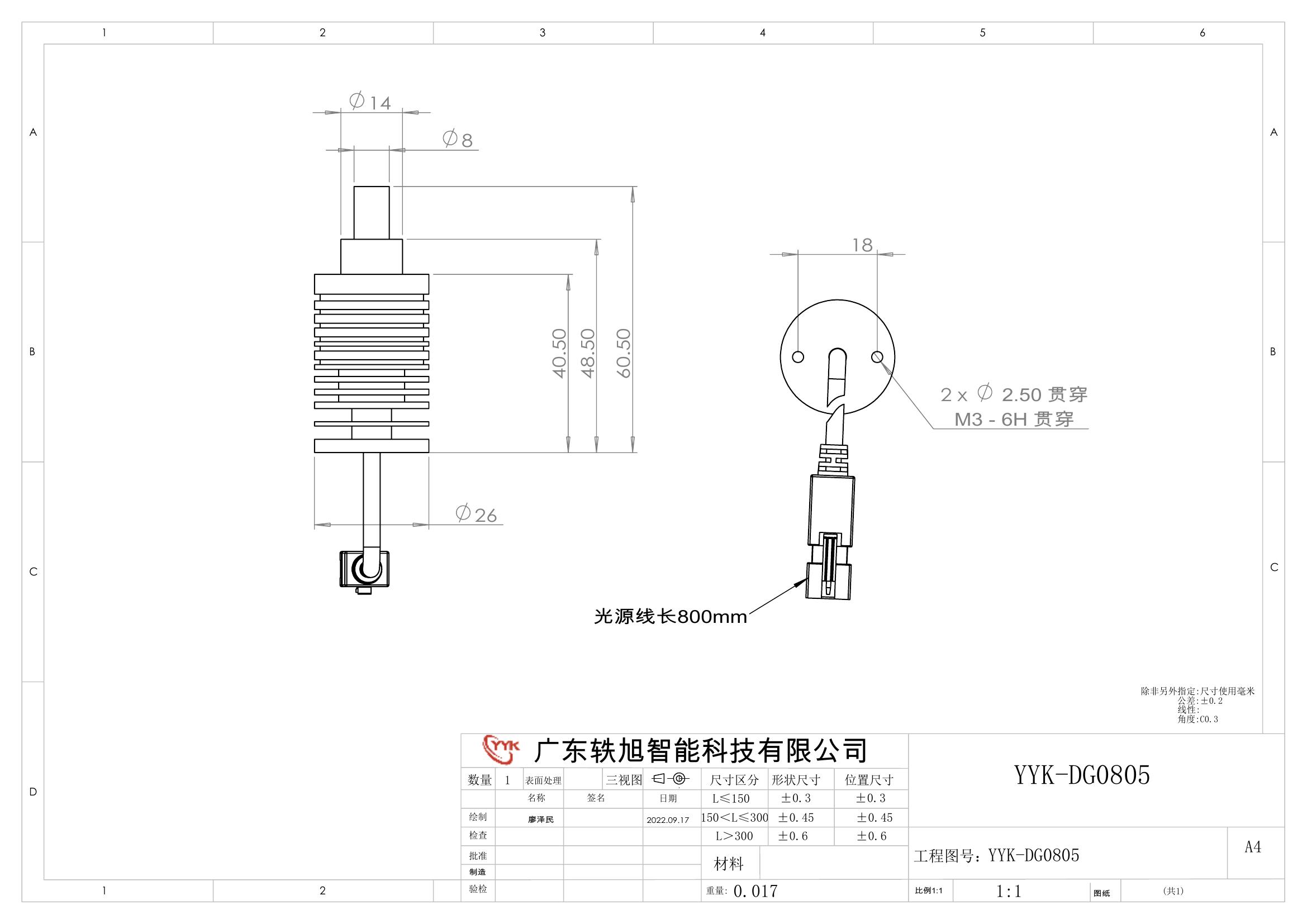 YYK-DG0805 点光源 尺寸图