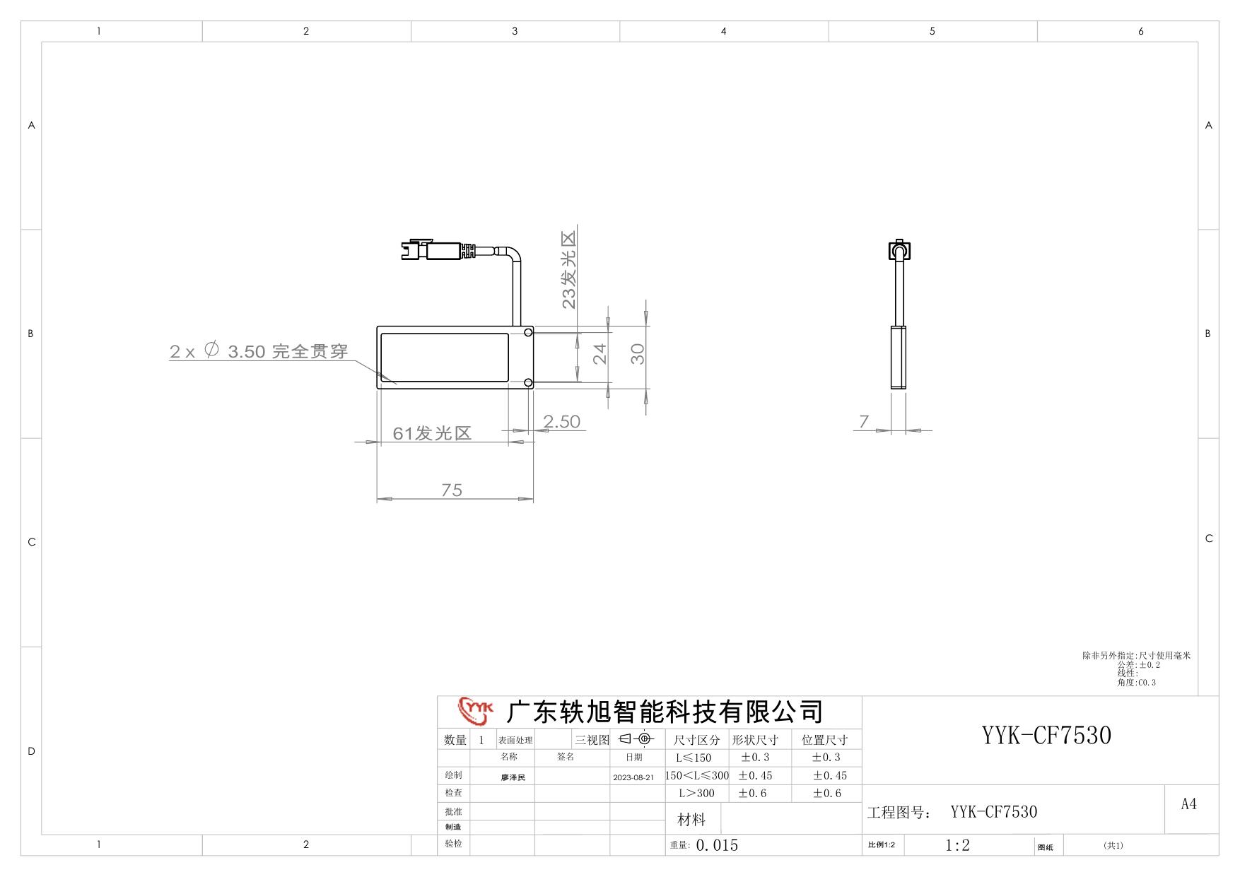 YYK-CF7530 侧部面光源 尺寸图