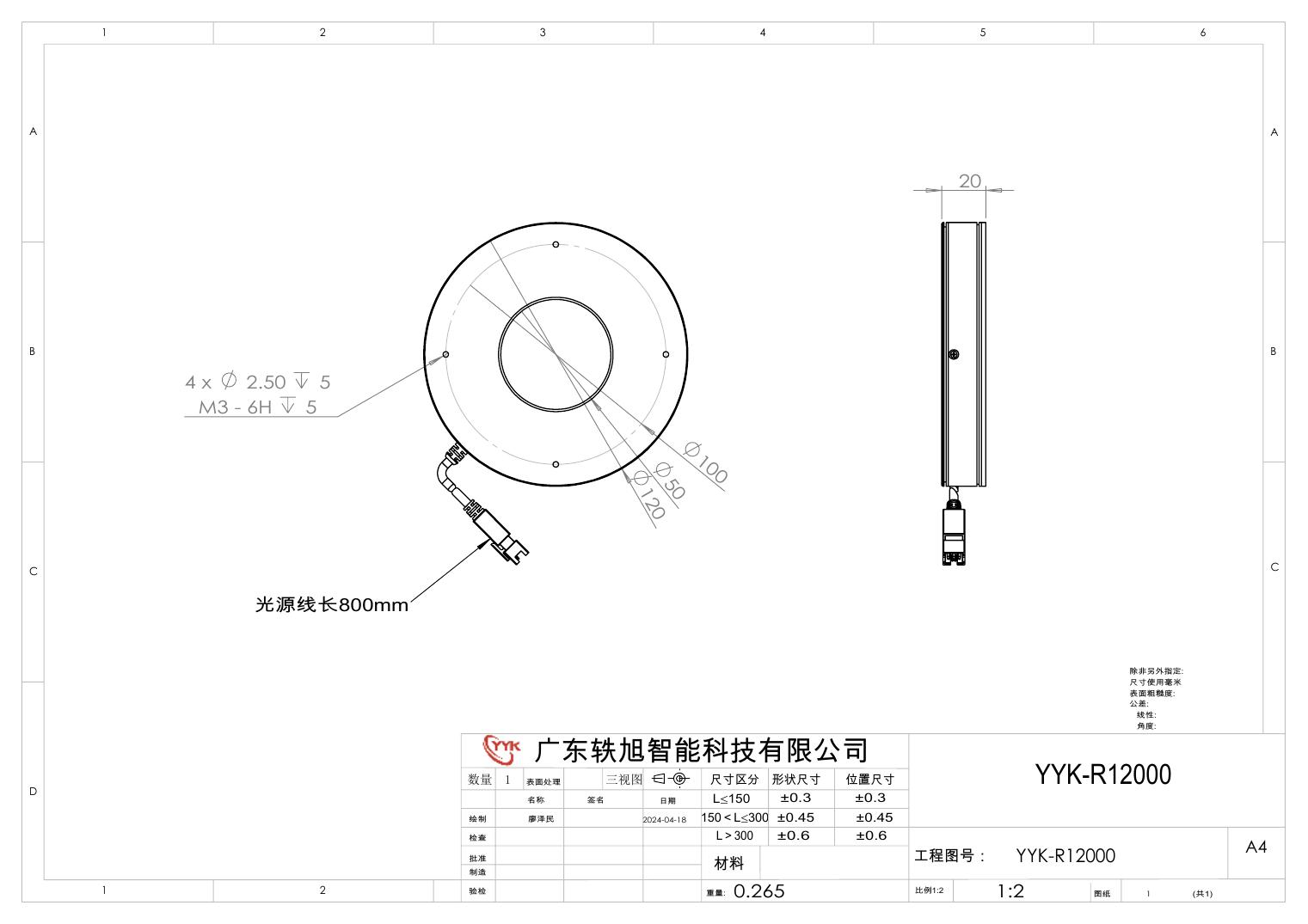 YYK-R12000 环形光源 尺寸图