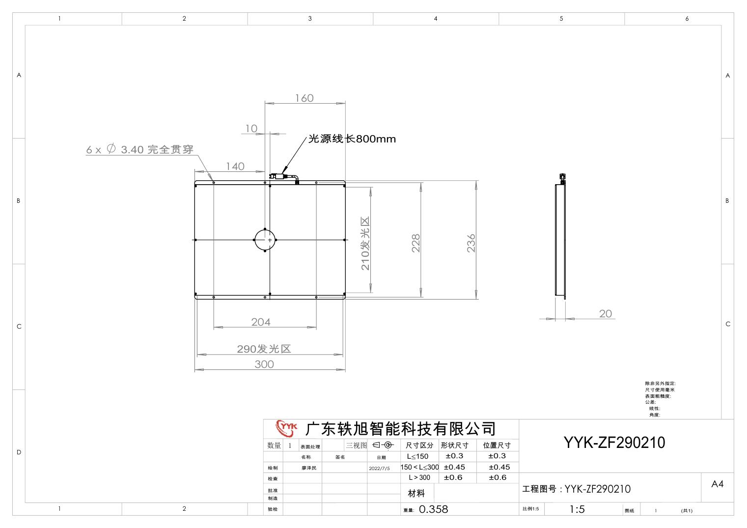 YYK-ZF290210 中孔背光源 尺寸图
