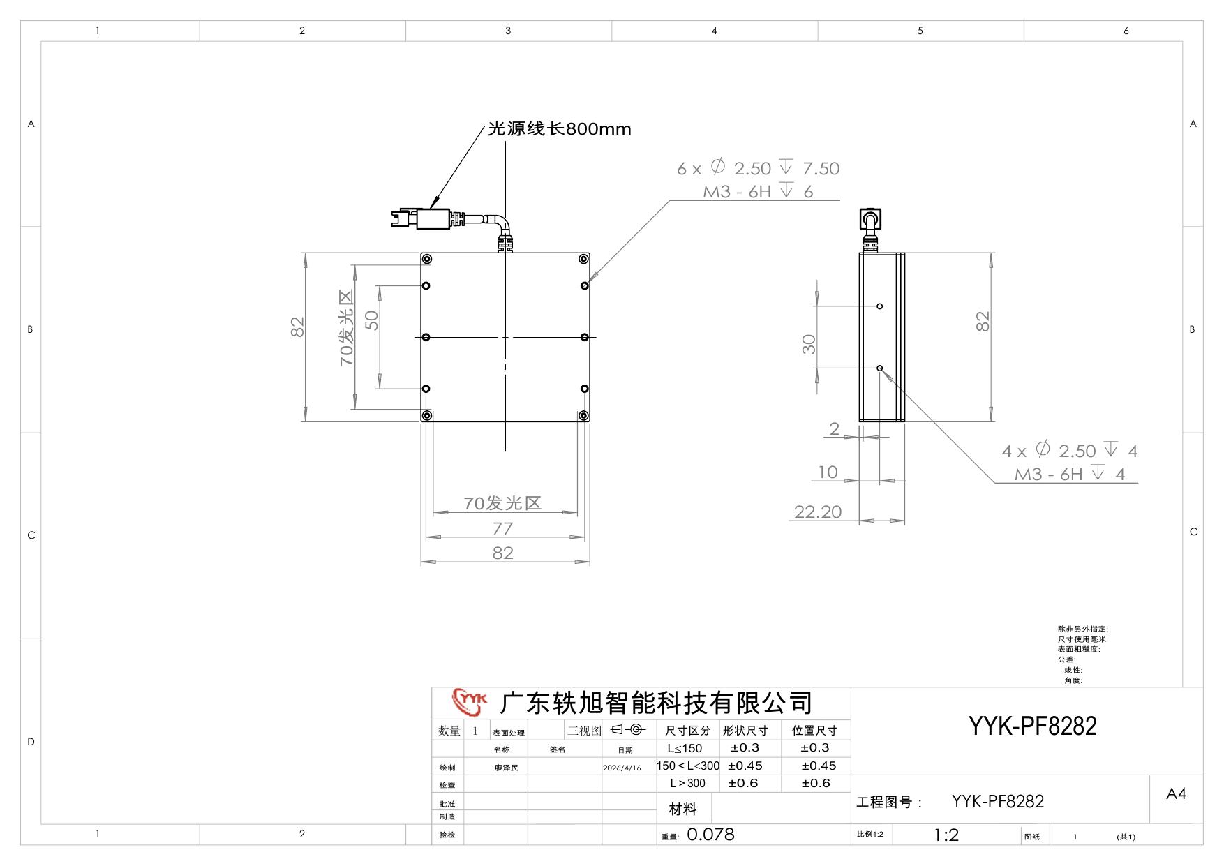 YYK-PF8282 平行背光源 尺寸图