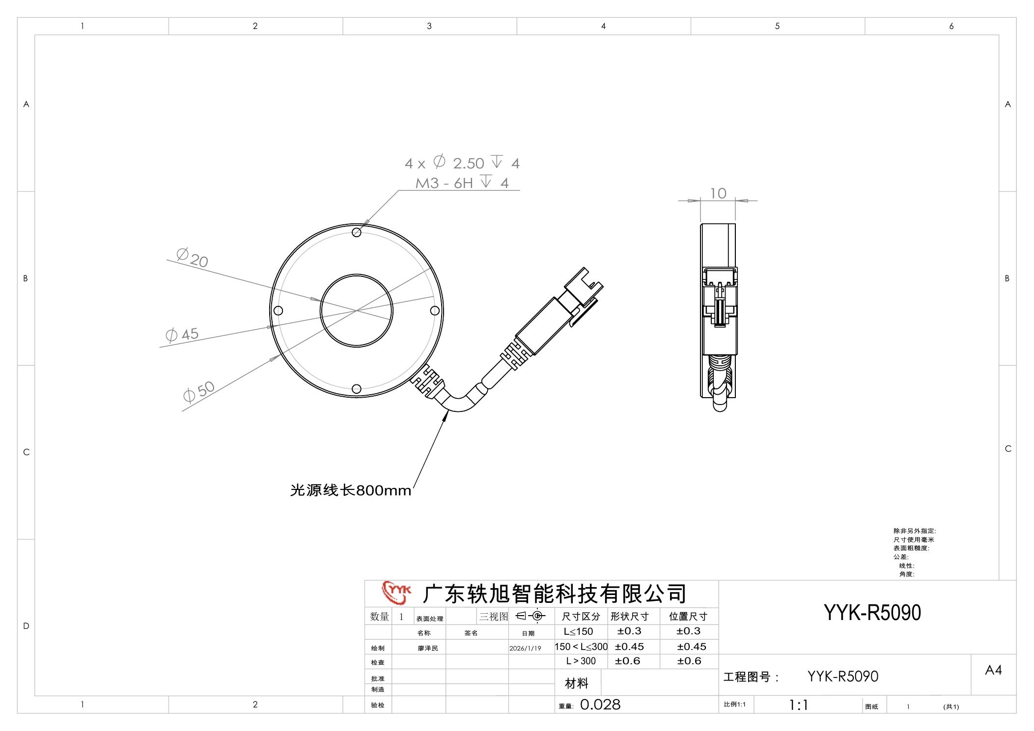 YYK-R5090 环形光源 尺寸图